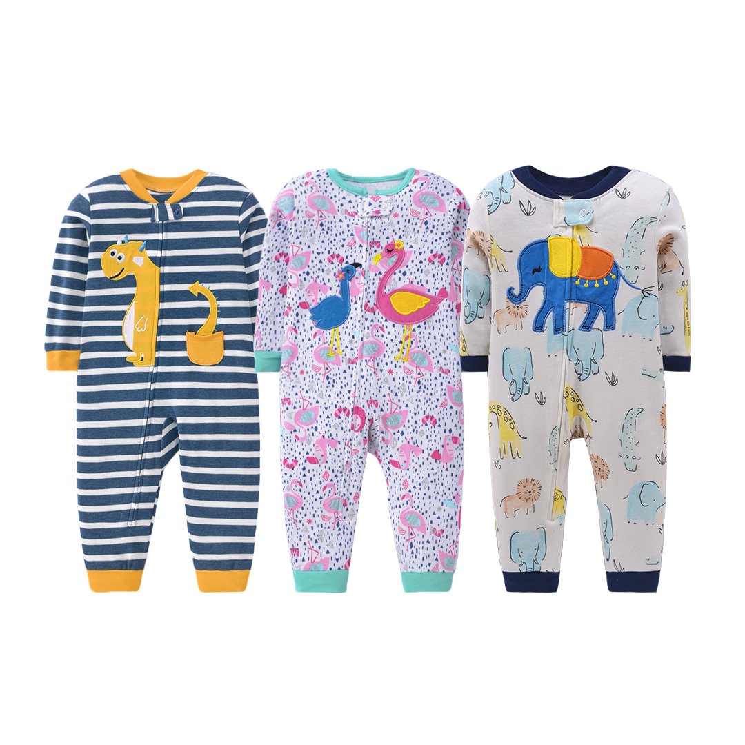 Factory sales toddler clothing Sleepsuit Cartoon print Long sleeve zipper baby romper jumpsuit sleepwear Newborn baby pajamas