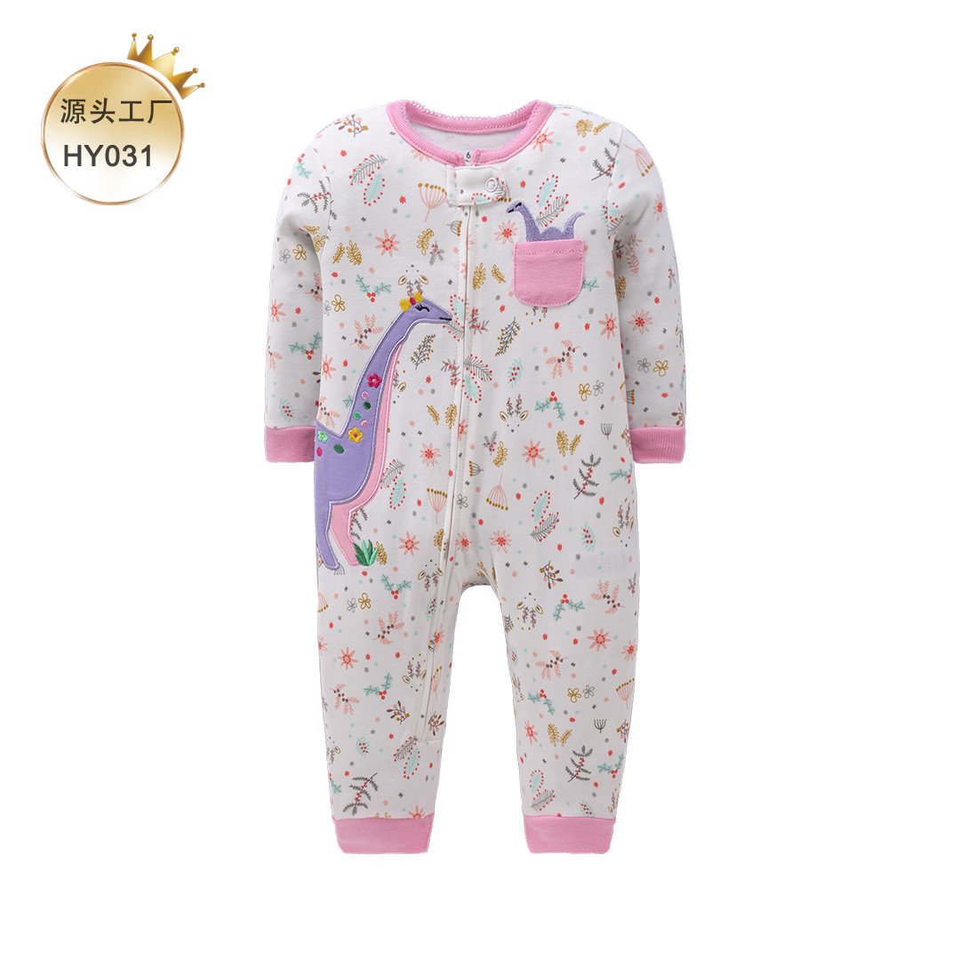 Factory sales toddler clothing Sleepsuit Cartoon print Long sleeve zipper baby romper jumpsuit sleepwear Newborn baby pajamas
