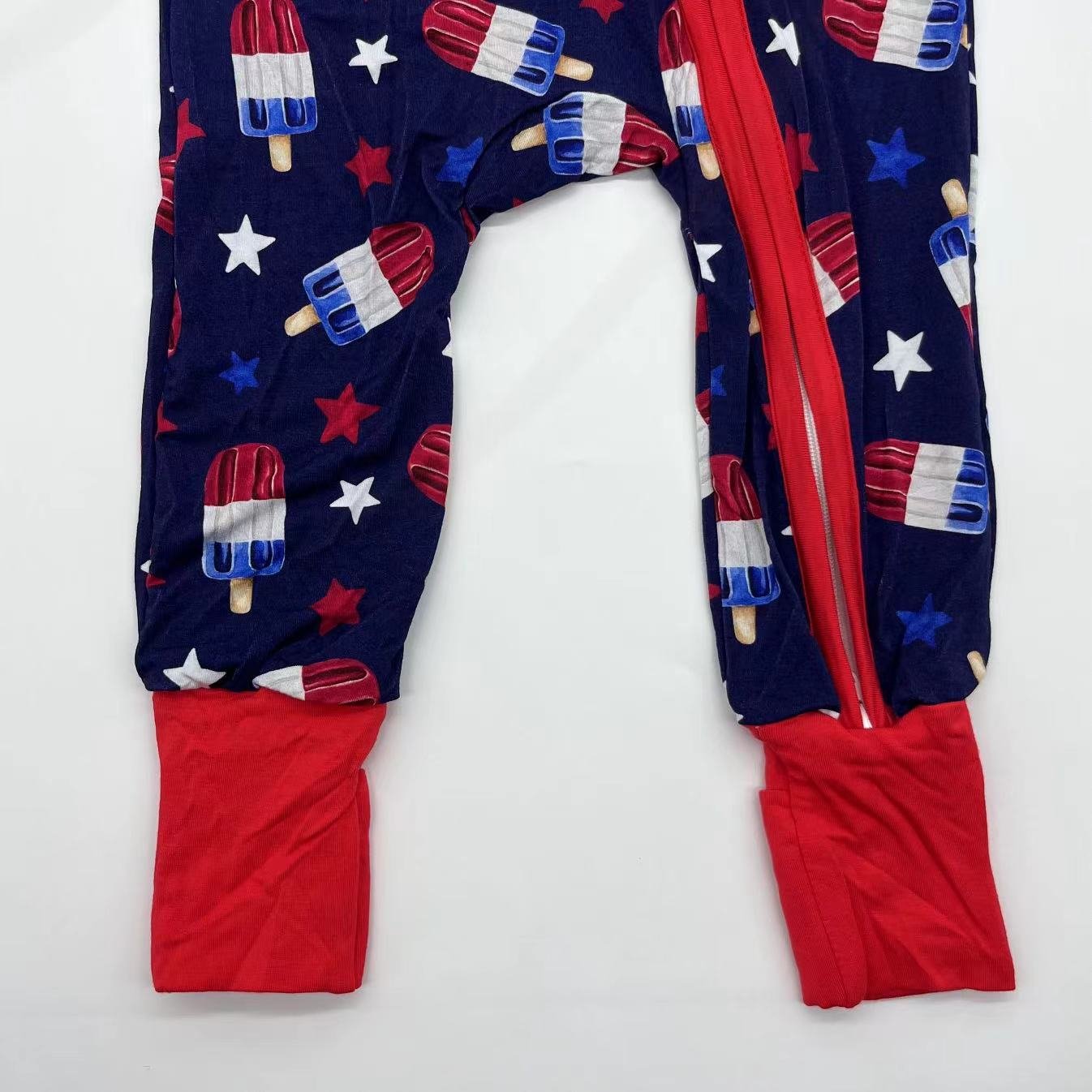2024 Stylish custom made for Independence Day ice cream printing fiber bamboo zipper baby clothes