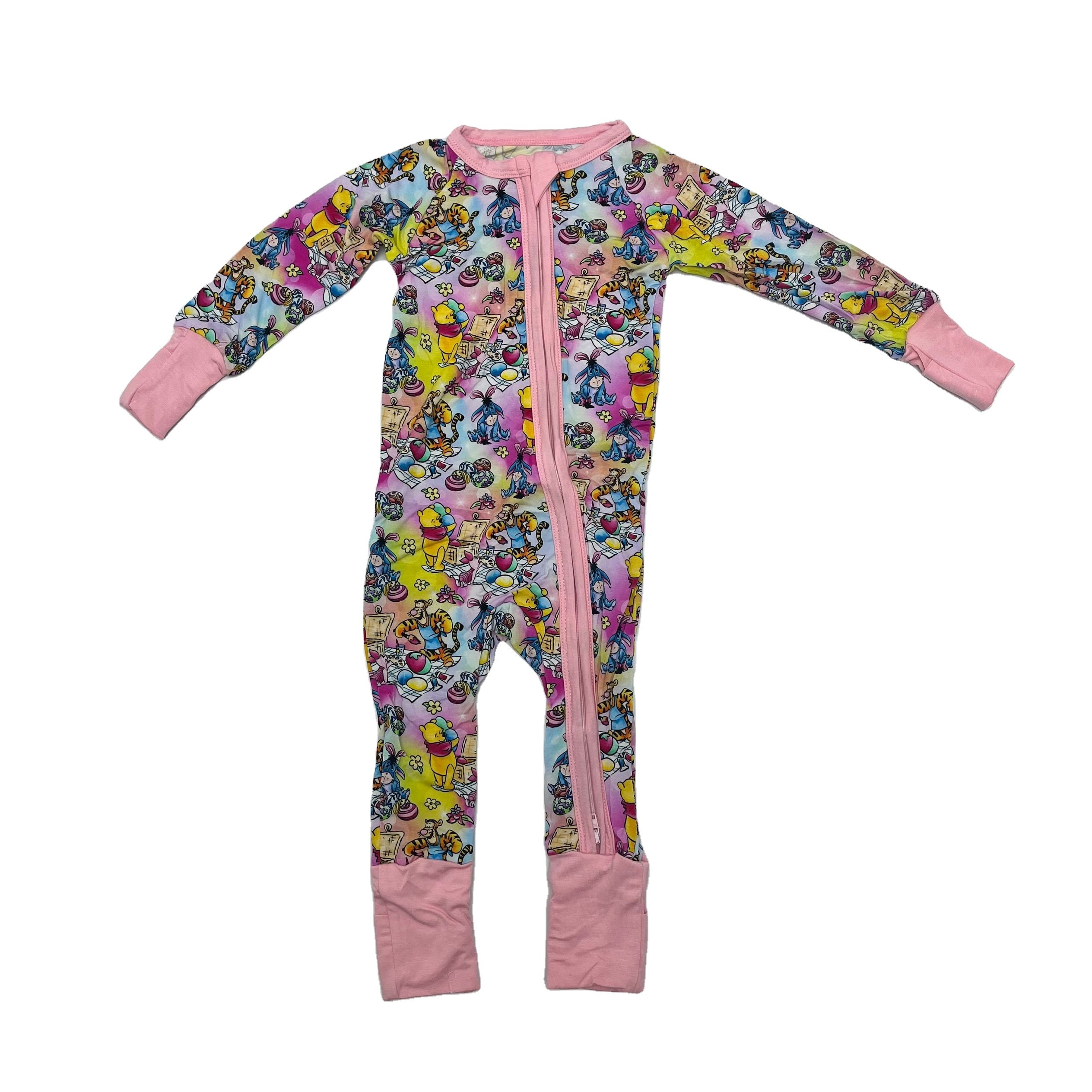 On Sale RTS Unisex Infant Pajamas Rompers Soft Breathable Bamboo style with Zipper Cartoon Print baby romper