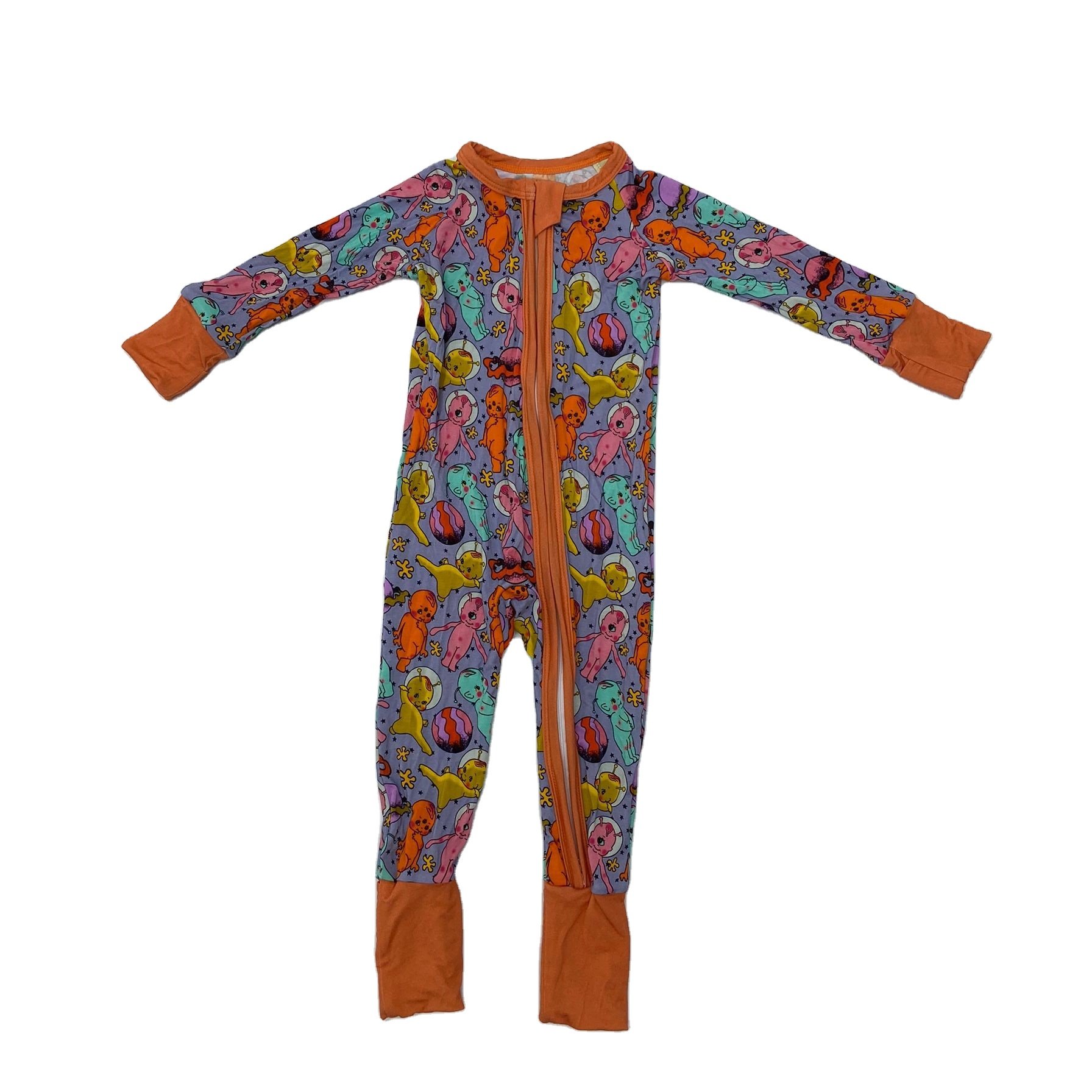 On Sale RTS Unisex Infant Pajamas Rompers Soft Breathable Bamboo style with Zipper Cartoon Print baby romper