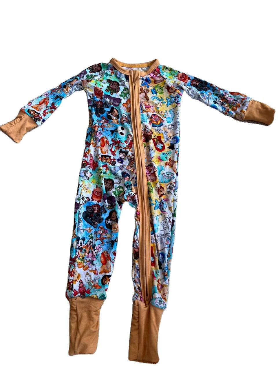 On Sale RTS Unisex Infant Pajamas Rompers Soft Breathable Bamboo style with Zipper Cartoon Print baby romper