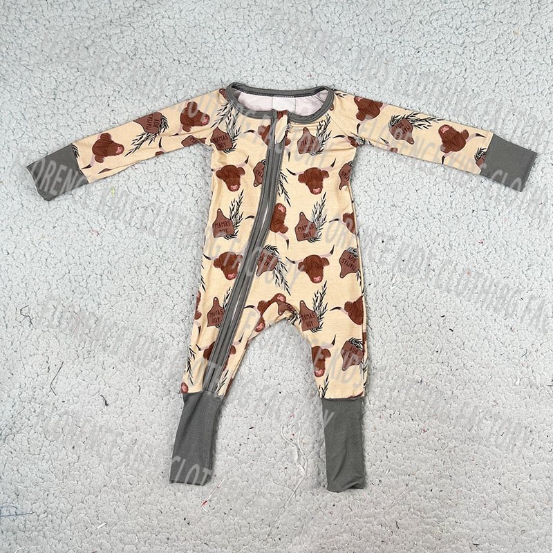 DH ODM Hot sale fashion new design infant toddler dinosaur zipper romper custom bamboo baby pajamas