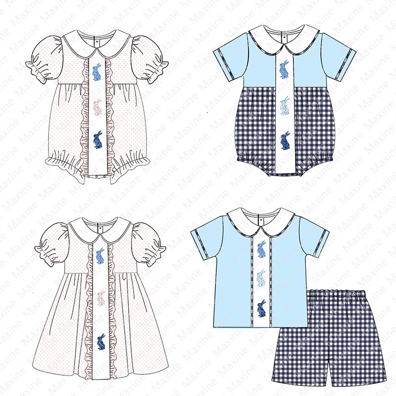 Wholesale Easter girl dresses french knot smoked baby dress custom Easter kids smocked clothing