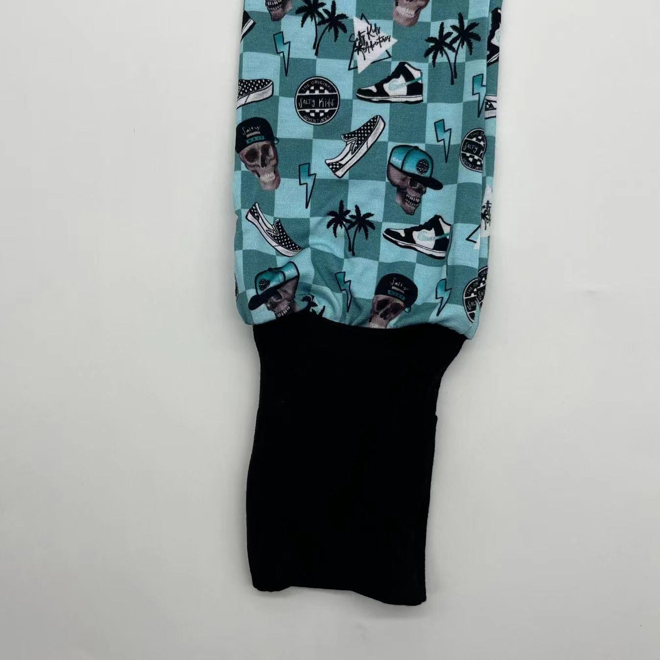 Hottest sale summer viscose bamboo Halloween skull printing Girls custom zipper baby clothes for kids