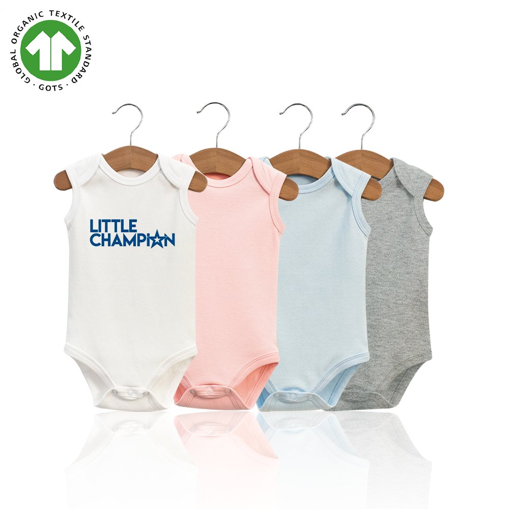 Wholesale Custom Print or Plain color GOTS Certified Organic Cotton Newborn baby Sleeveless knitted Onesie baby bodysuits