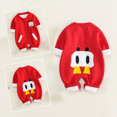 Hotsale Cotton Autumn and Winter Thick Smiley Baby Jumpsuit Children Knitted Romper Baby Clothes