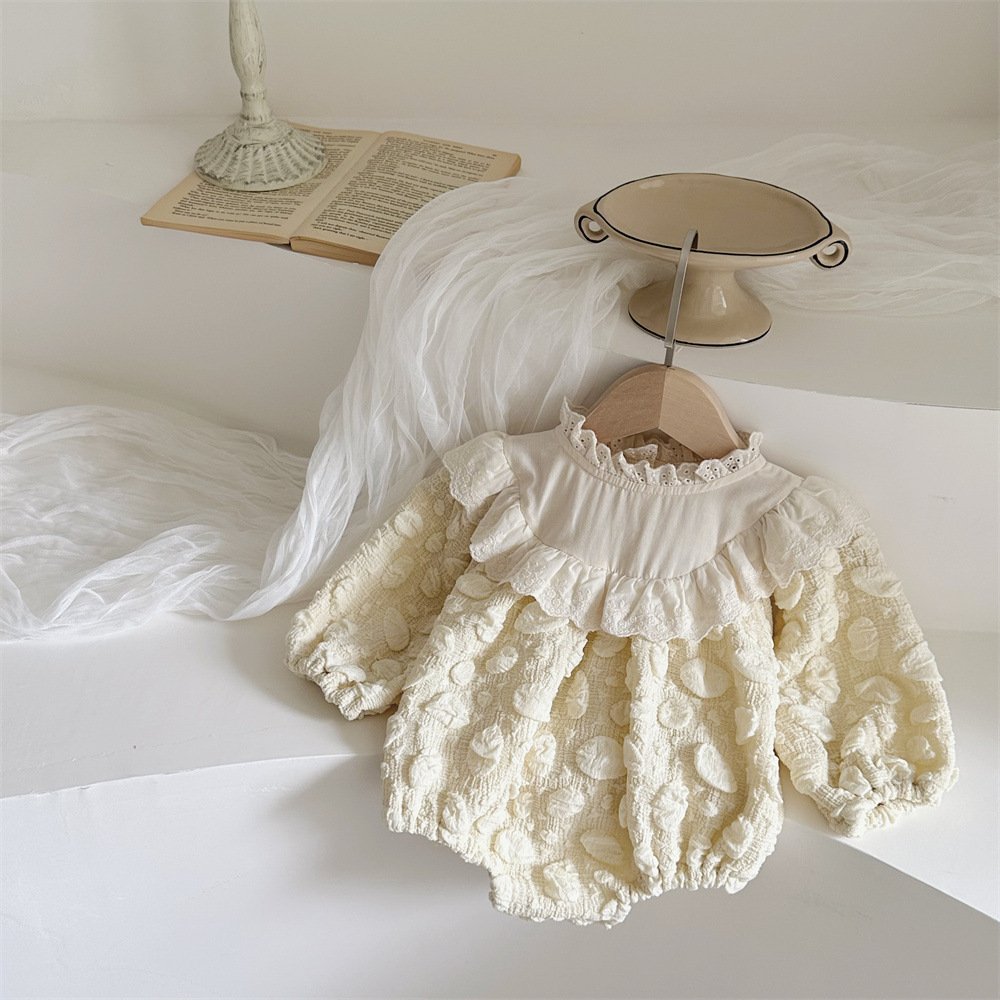 13540 Spring newborn baby Girls Lace Bubble Sleeve Bodysuit Fashion Infant Clothes Sweet Baby Rompers