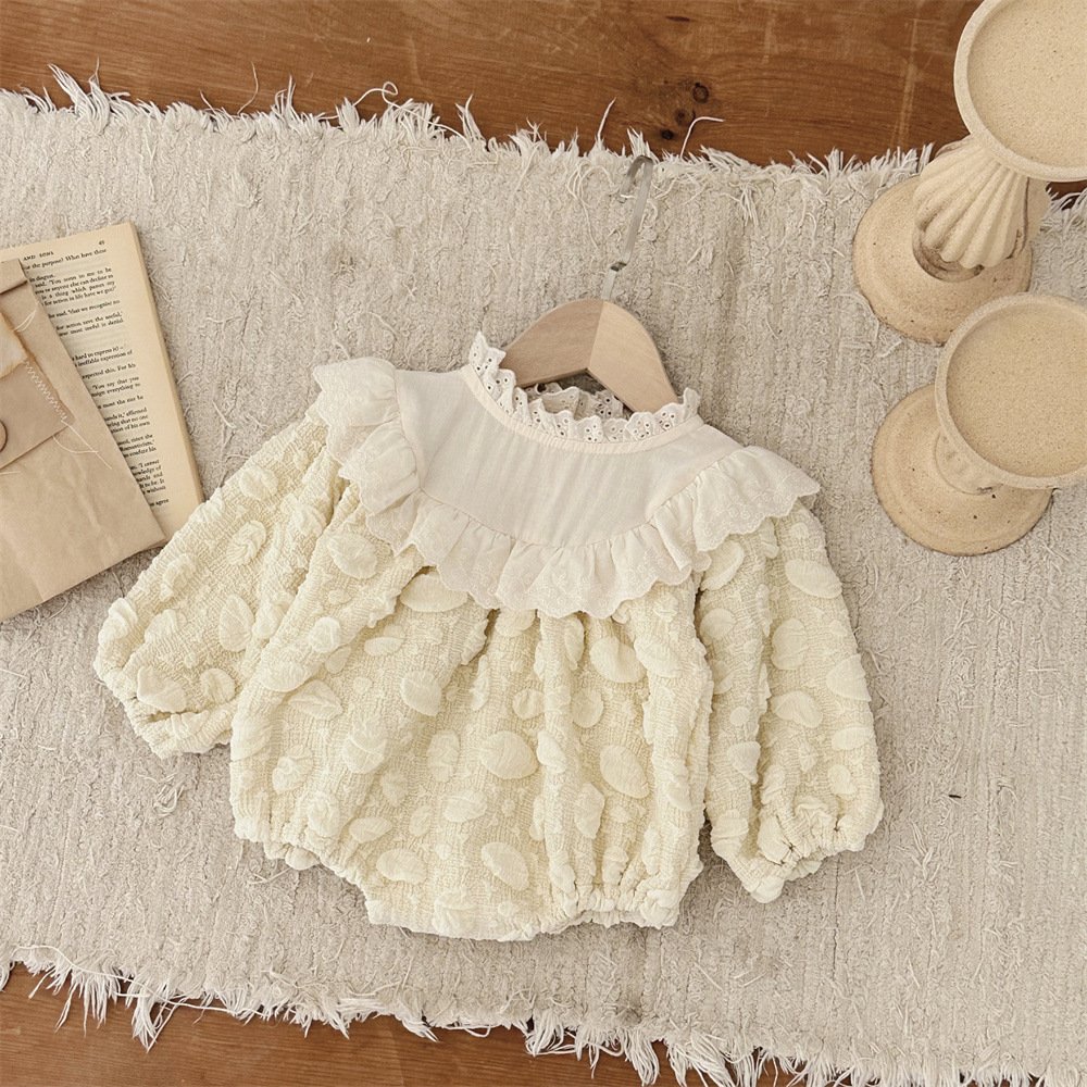 13540 Spring newborn baby Girls Lace Bubble Sleeve Bodysuit Fashion Infant Clothes Sweet Baby Rompers