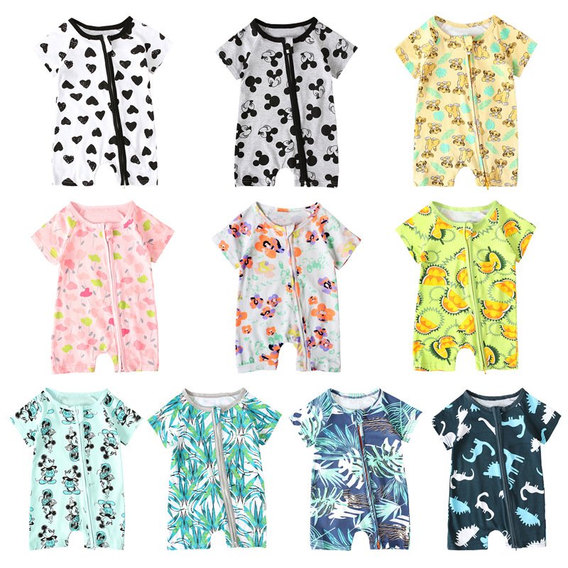 Hot selling Baby romper Boy Girl Infants Summer Short Sleeve Round Neck Zipper Multiple Colors kids clothing Jumpsuit Romper