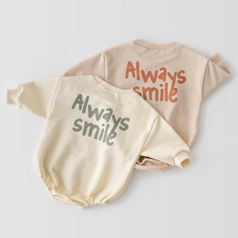 Spring Fall Cute Fashion Baby Outfits Newborn Boys And Girls Lovely Smile Printing Jumpsuits Baby Cartoon Sweatshirt Baby Romper