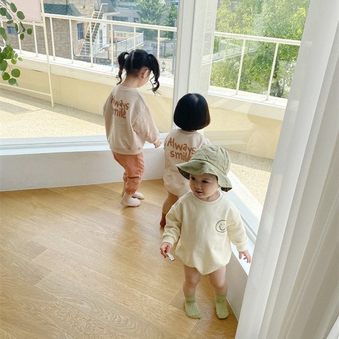Spring Fall Cute Fashion Baby Outfits Newborn Boys And Girls Lovely Smile Printing Jumpsuits Baby Cartoon Sweatshirt Baby Romper