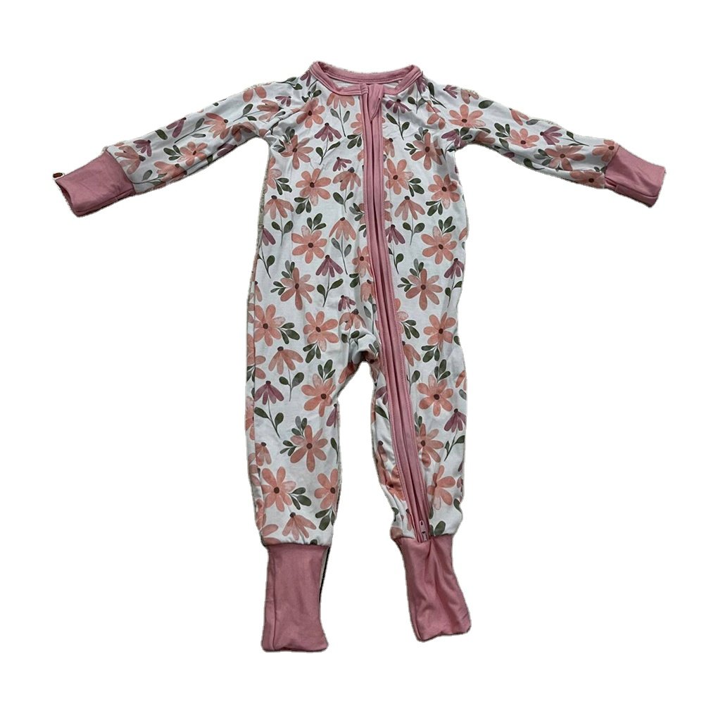 Qingli OEM Hot Sale Custom Soft Bamboo Sleeper Pumpkin Printed Newborn Unisex Baby Romper