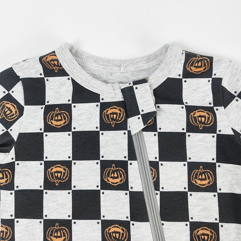 Factory customized baby plaid printed bamboo fiber zipper baby romper for Boys and girls