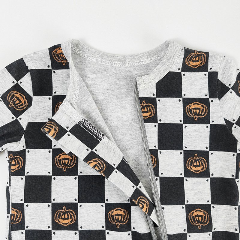 Factory customized baby plaid printed bamboo fiber zipper baby romper for Boys and girls