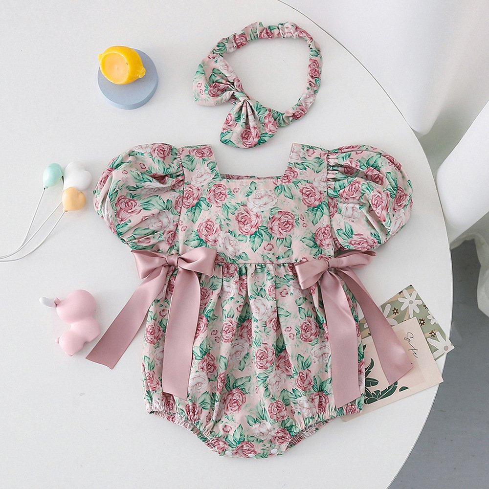 Baby 2024 summer clothes short sleeved onesie sister dress girls skirt pure Cotton ins style clothes