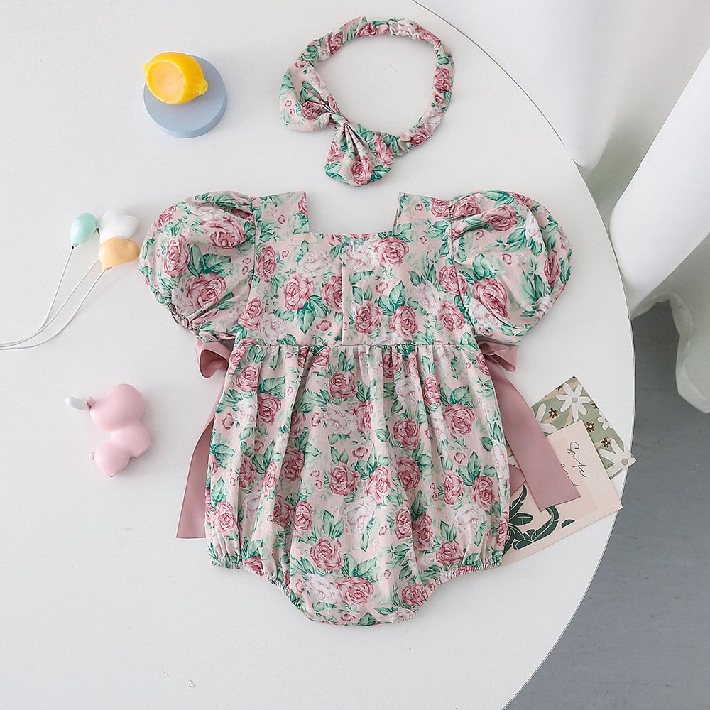 Baby 2024 summer clothes short sleeved onesie sister dress girls skirt pure Cotton ins style clothes