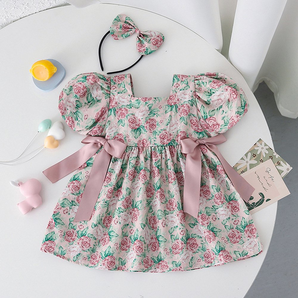Baby 2024 summer clothes short sleeved onesie sister dress girls skirt pure Cotton ins style clothes