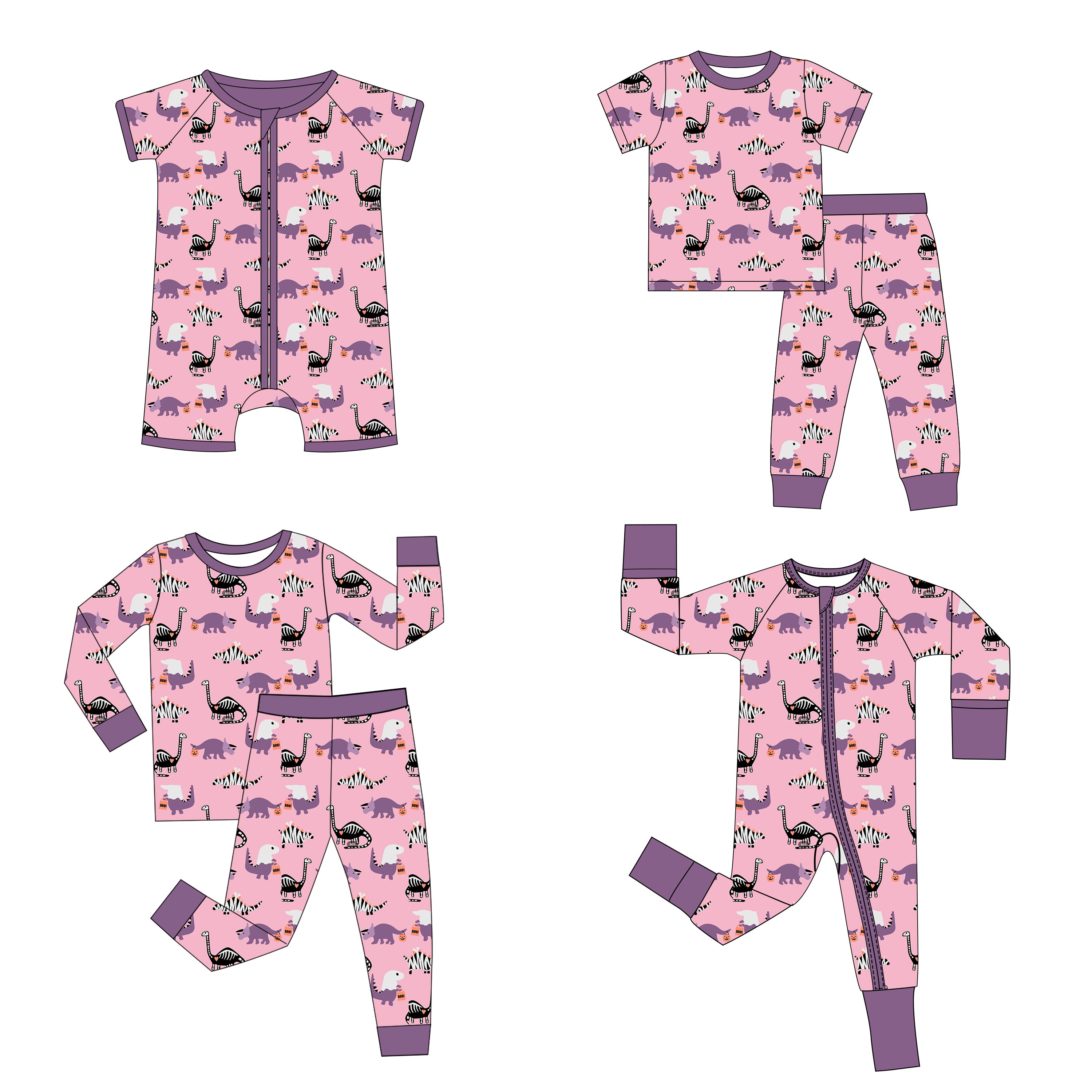 Wholesale Custom Print Bamboo Viscose Pajamas Organic Double Zipper Bamboo Baby Romper Little Sleepers Kids Bamboo Baby Clothes