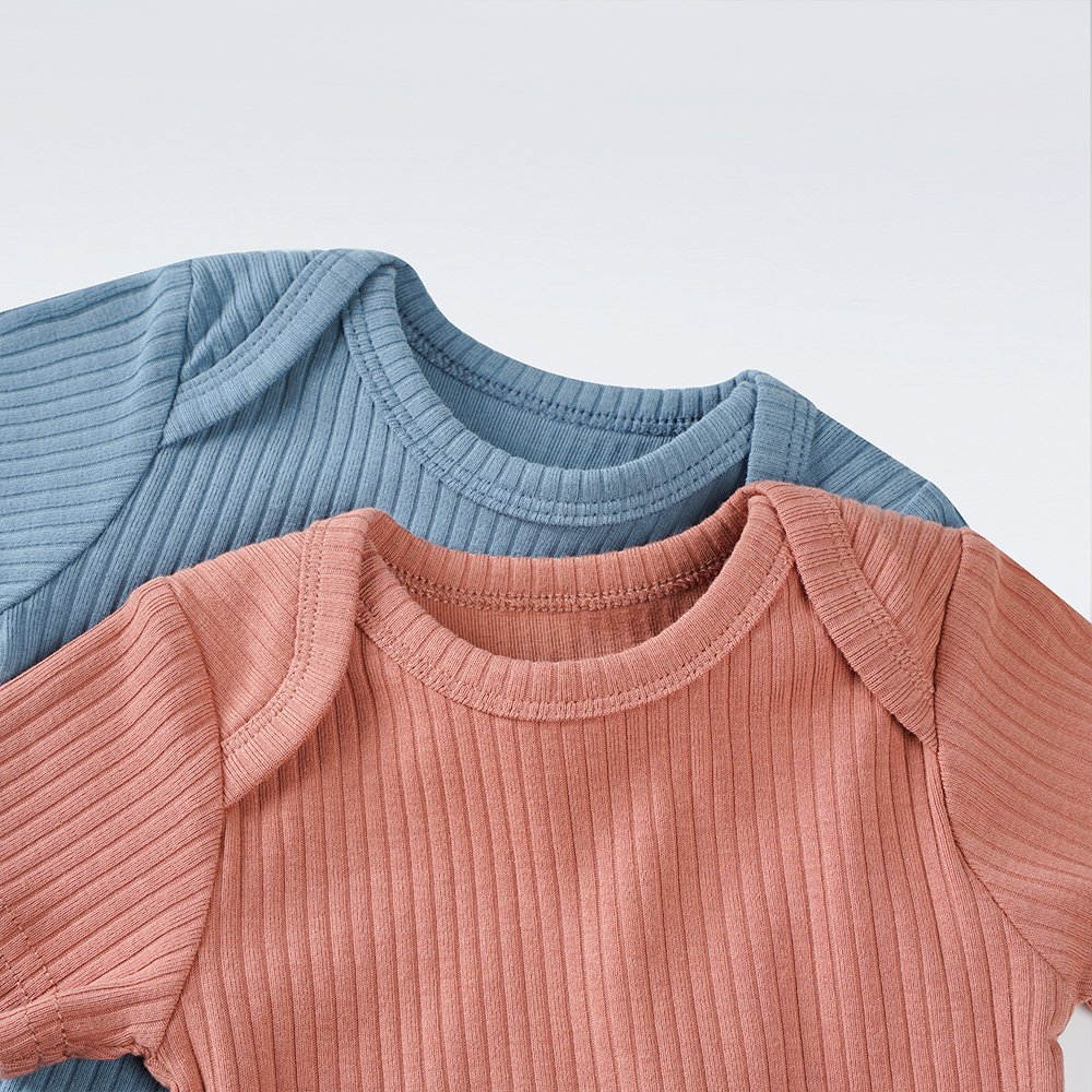 Short Sleeve 4X2 Ribbed 95% Organic Cotton 5% Spandex Plain 13 Colors Newborn Onesies Baby Rompers