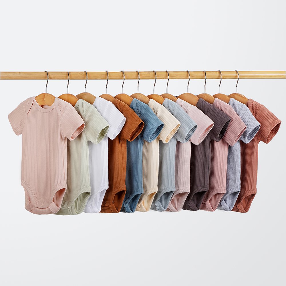 Short Sleeve 4X2 Ribbed 95% Organic Cotton 5% Spandex Plain 13 Colors Newborn Onesies Baby Rompers
