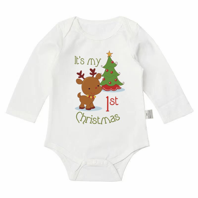 32 hot selling 100% cotton baby white long sleeve Christmas romper