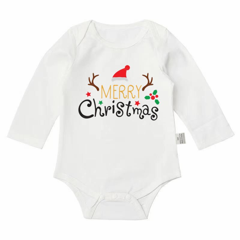 32 hot selling 100% cotton baby white long sleeve Christmas romper