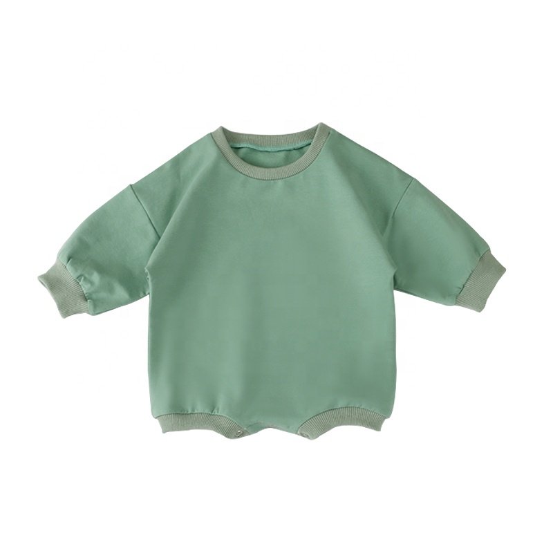 Custom Label Newborn Clothes Kids Clothing Natural Fabric Plain Solid Rib Cuff Long Sleeves Cotton Baby Romper