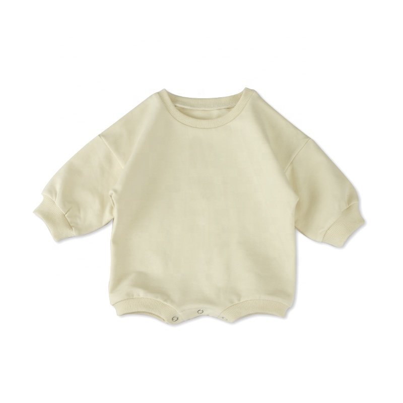 Custom Label Newborn Clothes Kids Clothing Natural Fabric Plain Solid Rib Cuff Long Sleeves Cotton Baby Romper
