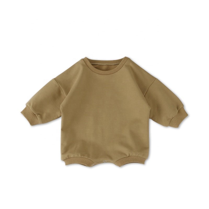 Custom Label Newborn Clothes Kids Clothing Natural Fabric Plain Solid Rib Cuff Long Sleeves Cotton Baby Romper