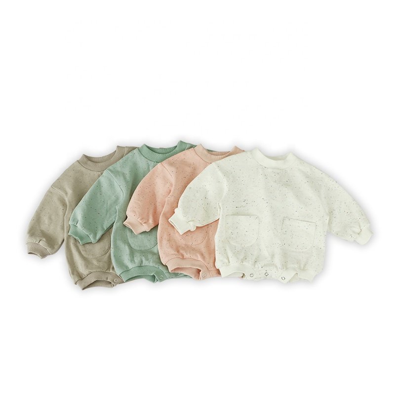 Custom Label Newborn Clothes Kids Clothing Natural Fabric Plain Solid Rib Cuff Long Sleeves Cotton Baby Romper