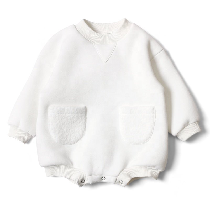 Custom Label Newborn Clothes Kids Clothing Natural Fabric Plain Solid Rib Cuff Long Sleeves Cotton Baby Romper