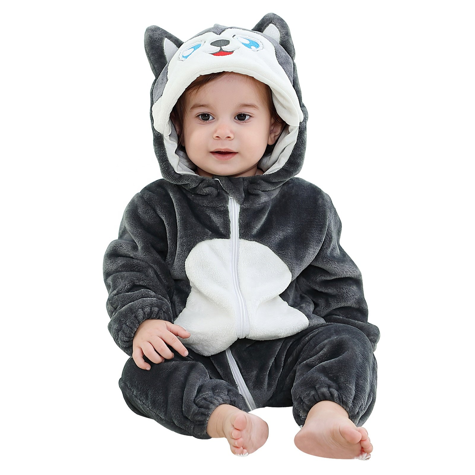 Michley Factory Wholesale Jumpsuit 3D Animal Unisex Baby Romper With Zipper 100% Flannel Outfit Hooded Cartoon Jumpsuit
