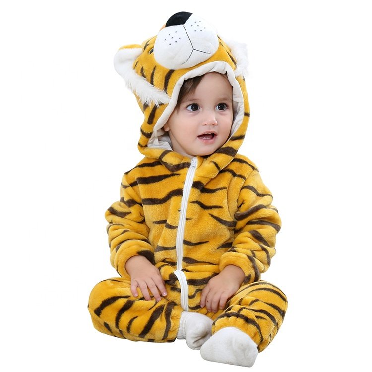 Michley Factory Wholesale Jumpsuit 3D Animal Unisex Baby Romper With Zipper 100% Flannel Outfit Hooded Cartoon Jumpsuit