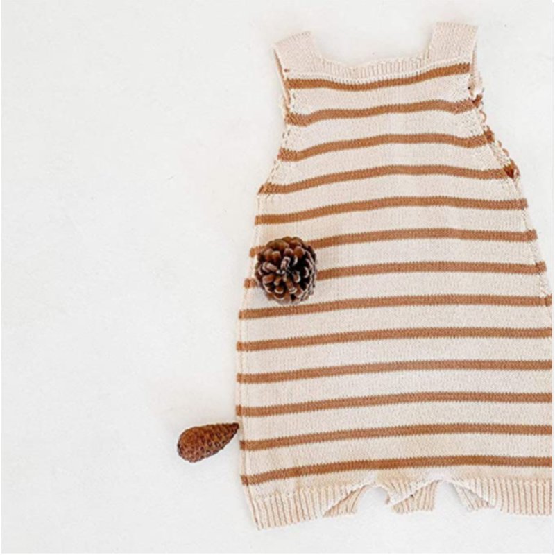Short Raglan Button Romper Stripe Knitting Summer Baby Clothing Gender Neutral Baby Romper.