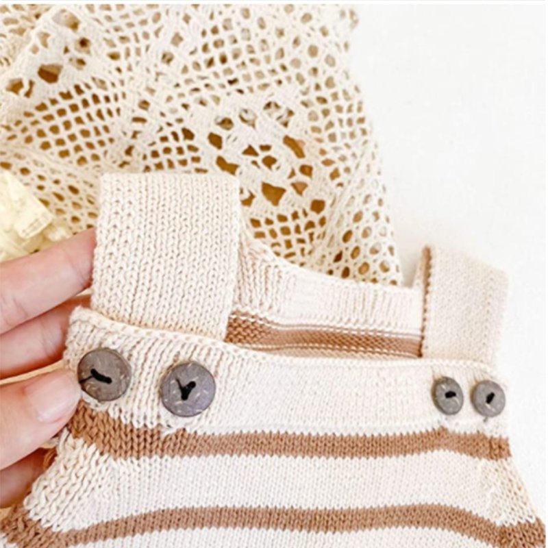 Short Raglan Button Romper Stripe Knitting Summer Baby Clothing Gender Neutral Baby Romper.
