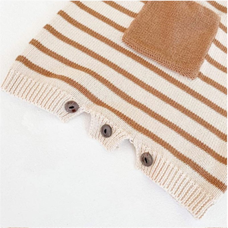 Short Raglan Button Romper Stripe Knitting Summer Baby Clothing Gender Neutral Baby Romper.