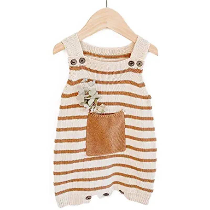 Short Raglan Button Romper Stripe Knitting Summer Baby Clothing Gender Neutral Baby Romper.