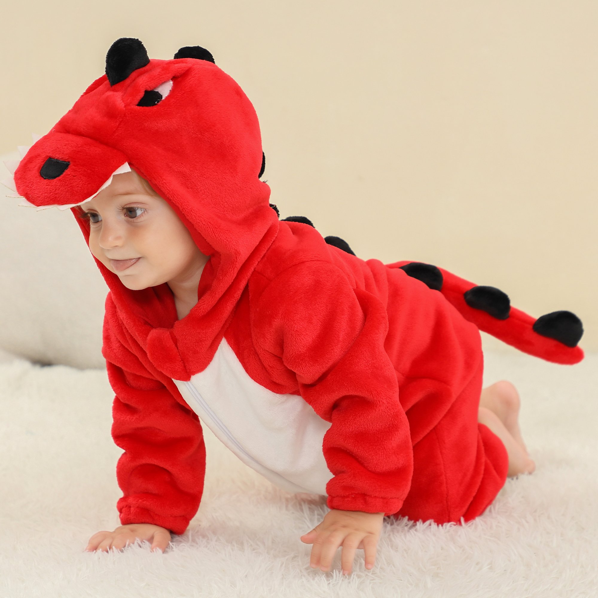 Michley Newborn Baby Winter Romper 0-36 M Fluffy Flannel Hooded Thick And Warm Crawling Suit Clothes Baby Rompers Feet Jumpsuits
