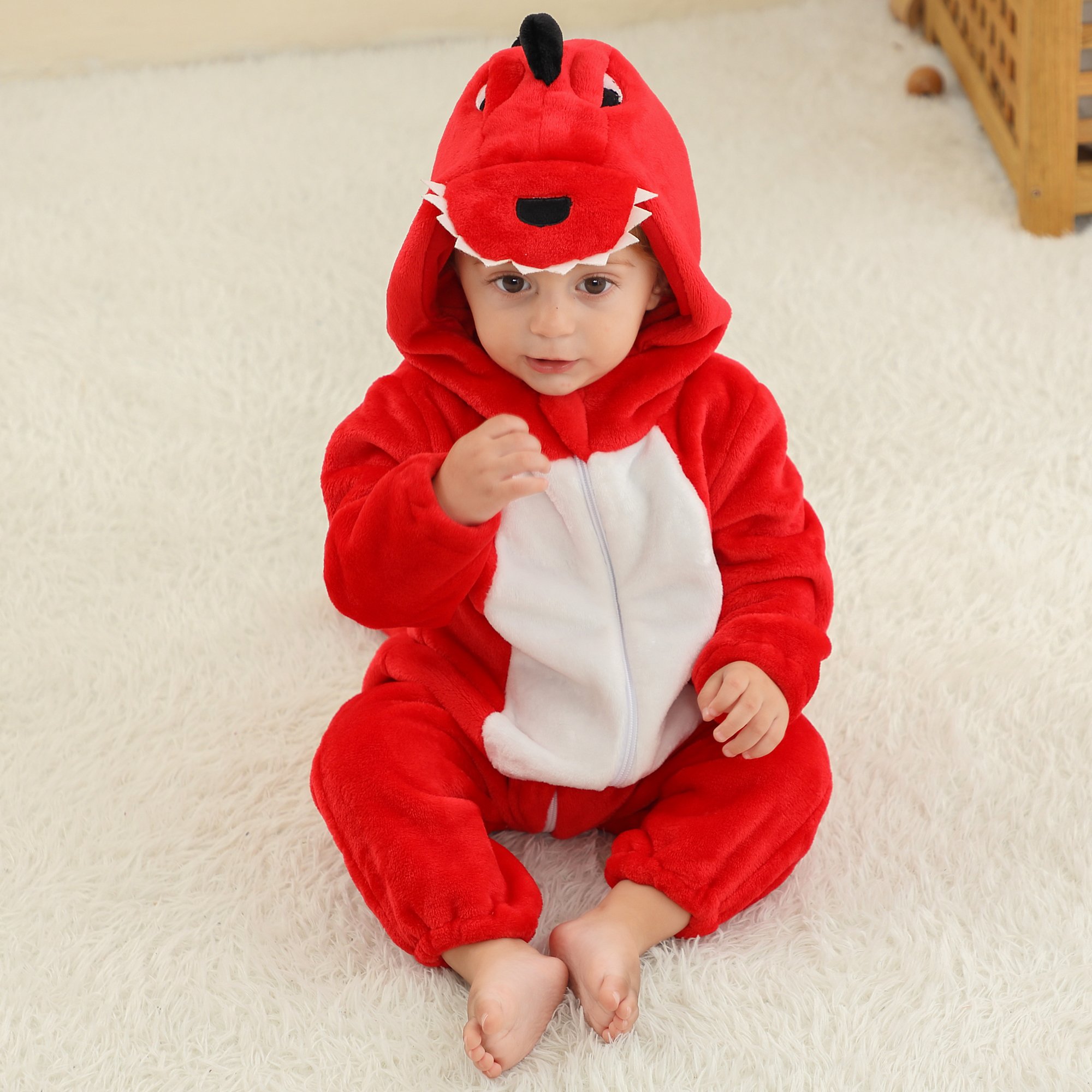 Michley Newborn Baby Winter Romper 0-36 M Fluffy Flannel Hooded Thick And Warm Crawling Suit Clothes Baby Rompers Feet Jumpsuits