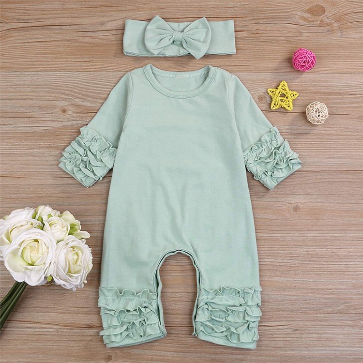 BSCI / OEKO-TEX 100 / OCS Certified ruffler baby romper eco friendly ruffle Jumpsuit for infant sustainable baby ruffle romper