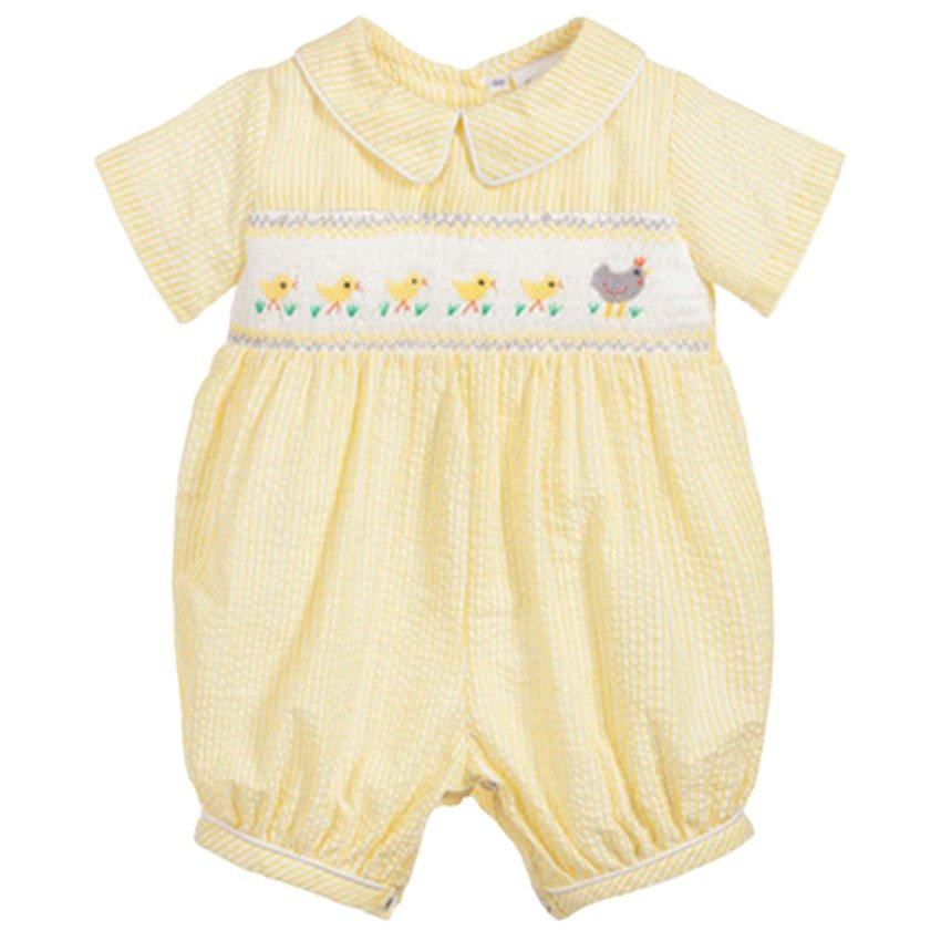 Custom Baby Rompers Hand Made Smocked Toddler Jumpsuit Short Plaid Cotton With Embroidered Duck Onesie Clothes