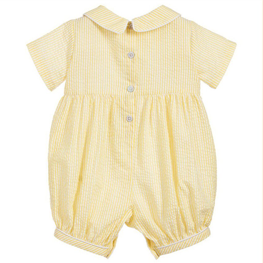 Custom Baby Rompers Hand Made Smocked Toddler Jumpsuit Short Plaid Cotton With Embroidered Duck Onesie Clothes