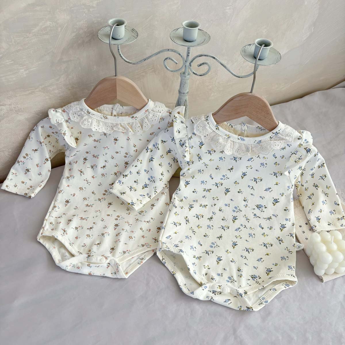 Wholesale 2024 Fall Baby Clothing Fashion Floral Lace Long-Sleeved Cotton Baby Rompers