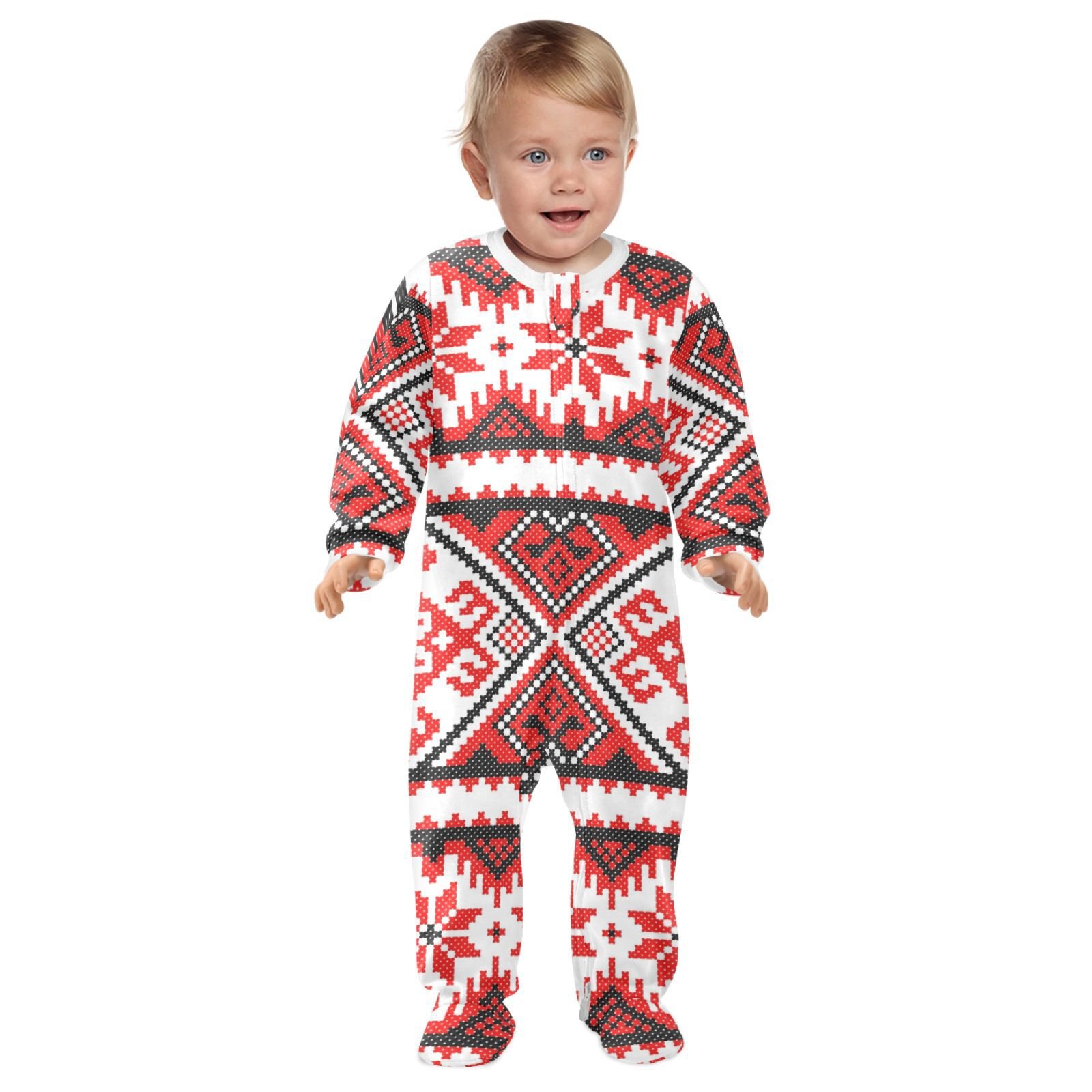 New Arrival Christmas Red Design Children Infant Romper Baby Clothes Onesie Zipper Long Sleeve Jumpsuit Wholesale
