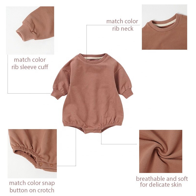 Baby Clothes Girls jumpsuits Romper Summer Solid French Terry Long Sleeve Sweatshirt Bubble Bodysuits For Girls Baby Rompers