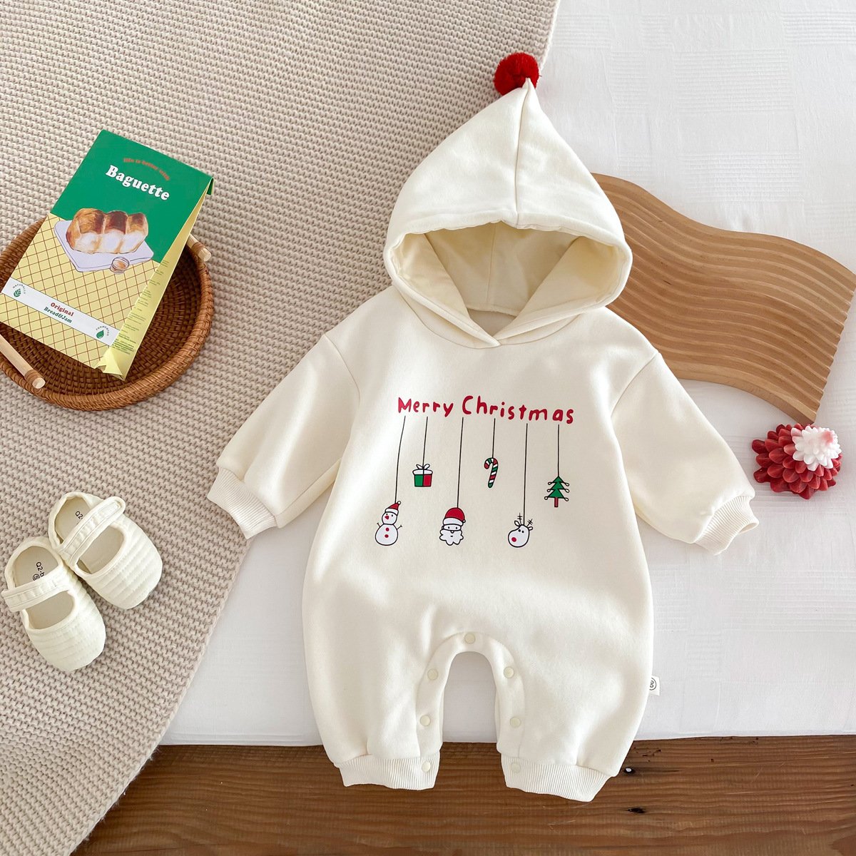 Korean Christmas Baby Romper for Boys Girl Clothes Fleece Thicken Infant Jumpsuit Fashion Hooded One-Piece Onesie Toddler Outfit