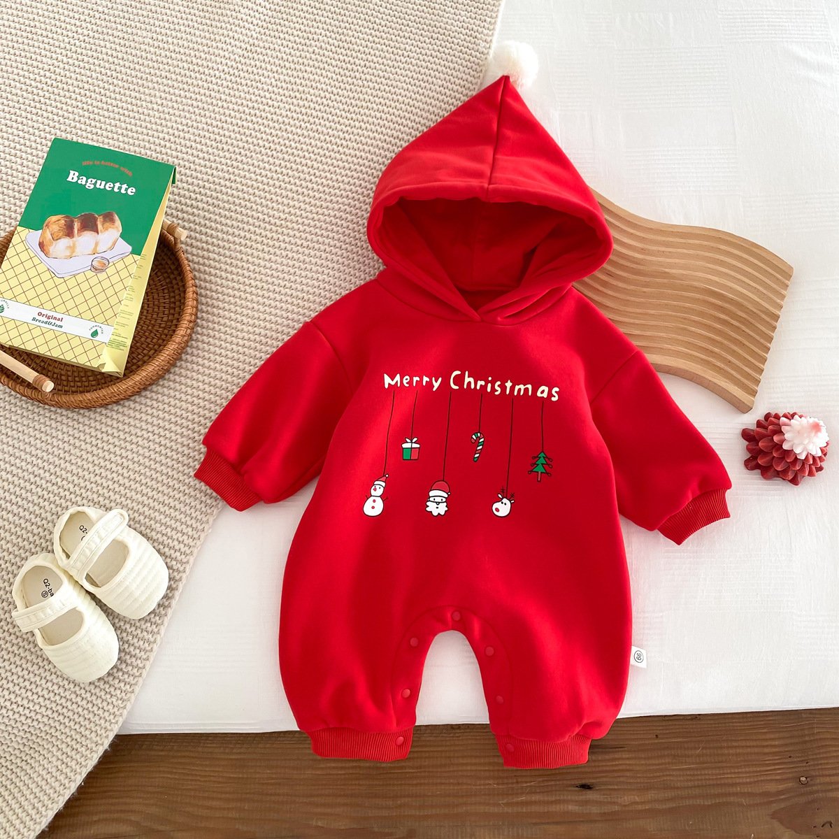 Korean Christmas Baby Romper for Boys Girl Clothes Fleece Thicken Infant Jumpsuit Fashion Hooded One-Piece Onesie Toddler Outfit