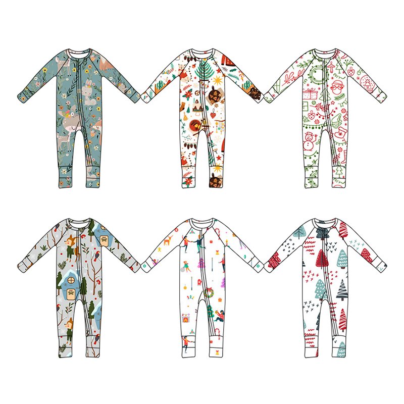 Custom Newborn Baby Infant Organic 95% Bamboo 5% Spandex Rompers Clothes Toddler Kid Pajamas Sleepwear Clothing