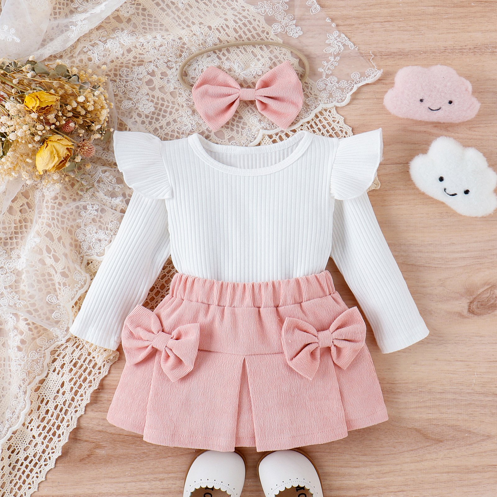 Autumn and winter fashion baby clothes sets solid color baby girls dress sets 1-3 Y baby 3pcs romper sets